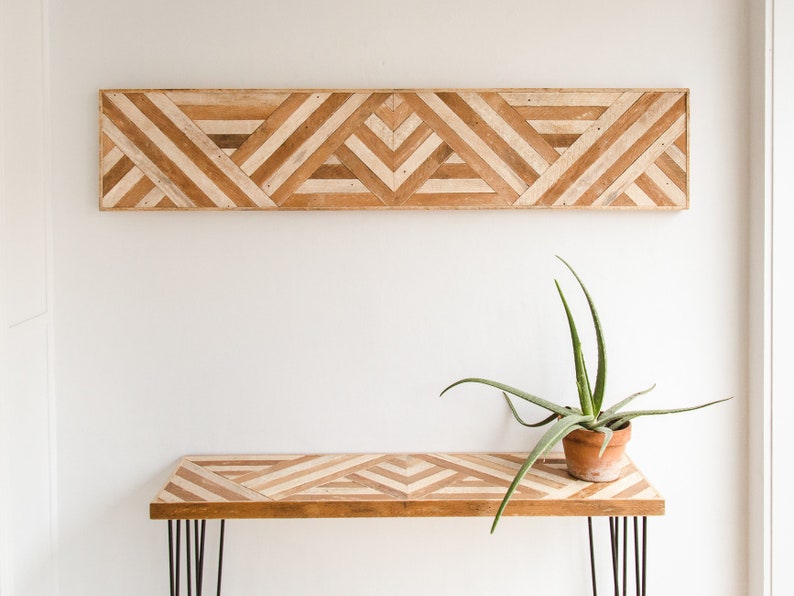 Reclaimed Wood Wall Art, Queen Headboard, Wood Wall Decor, Geometric Triangle Pattern, 60 x 12 Black Friday Sale zdjęcie 5