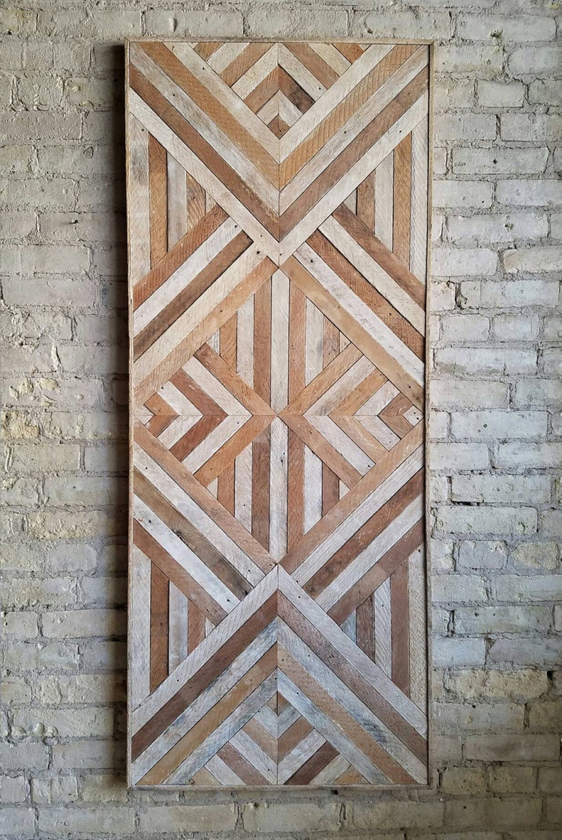 Reclaimed Wood Wall Art, Queen Headboard, Wood Wall Decor, Geometric Pattern 60 x 24 Black Friday Sale image 3