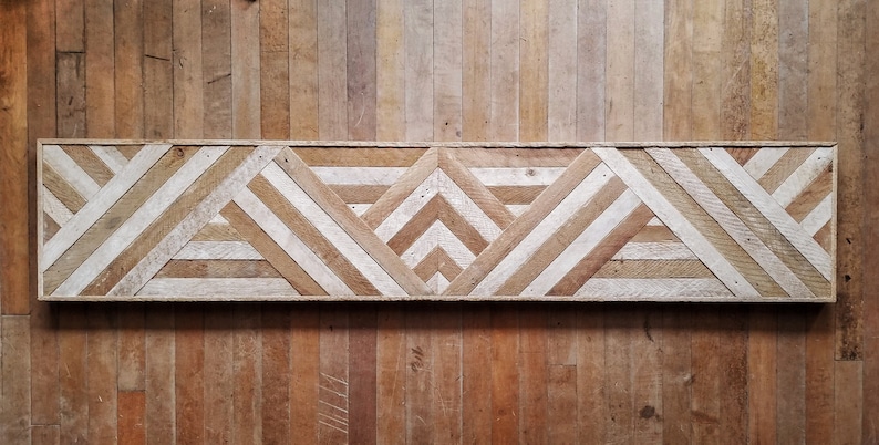 Reclaimed Wood Wall Art, Queen Headboard, Wood Wall Decor, Geometric Triangle Pattern, 60 x 12 Black Friday Sale zdjęcie 2