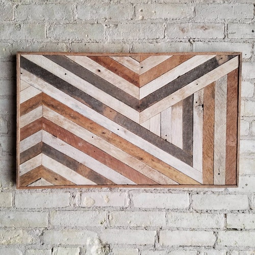 Modern Geometric Wood Wall Art Black & Gray Reclaimed Etsy