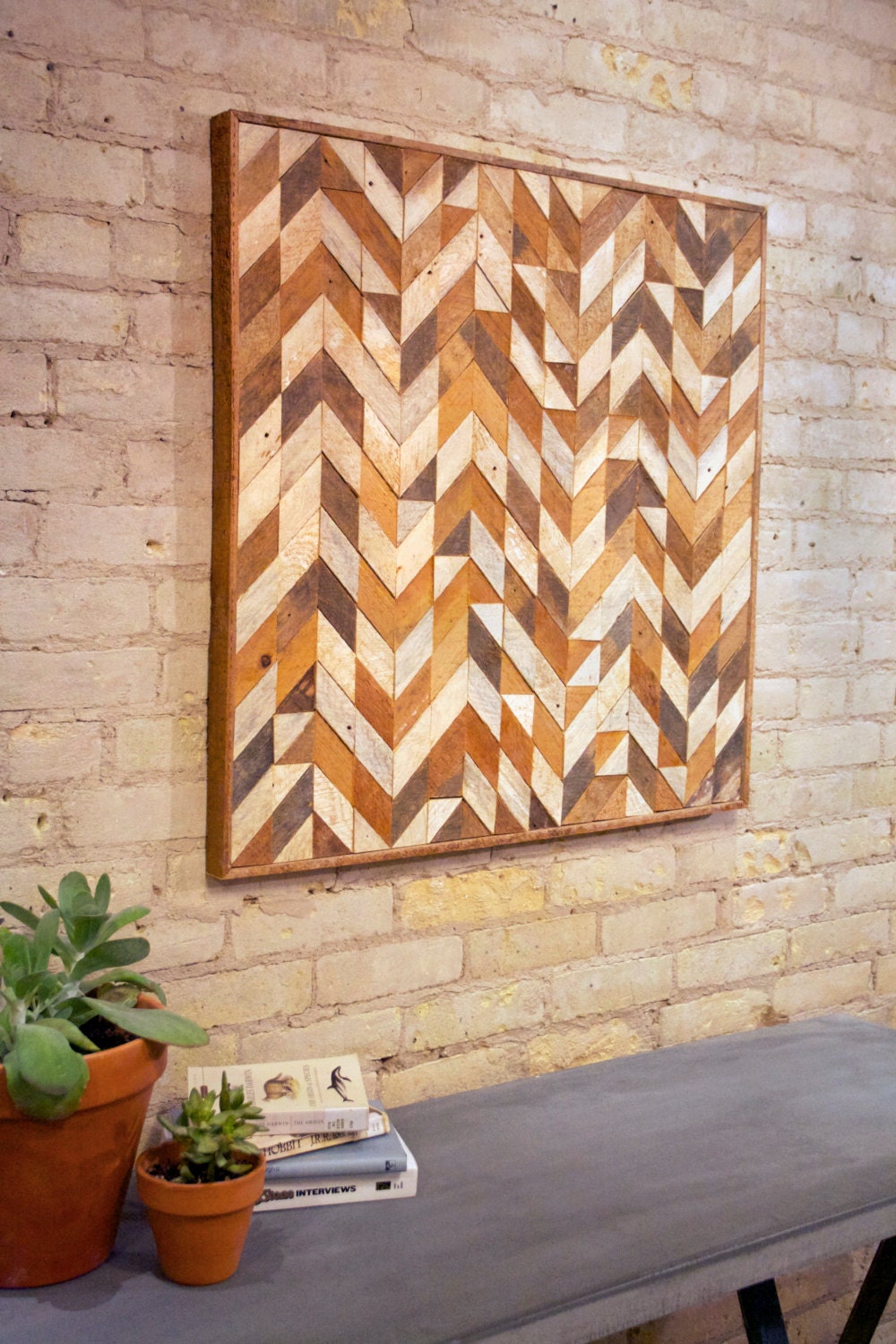 Reclaimed Wood Wall Art, Lath, Pattern, Chevron Black Friday Sale