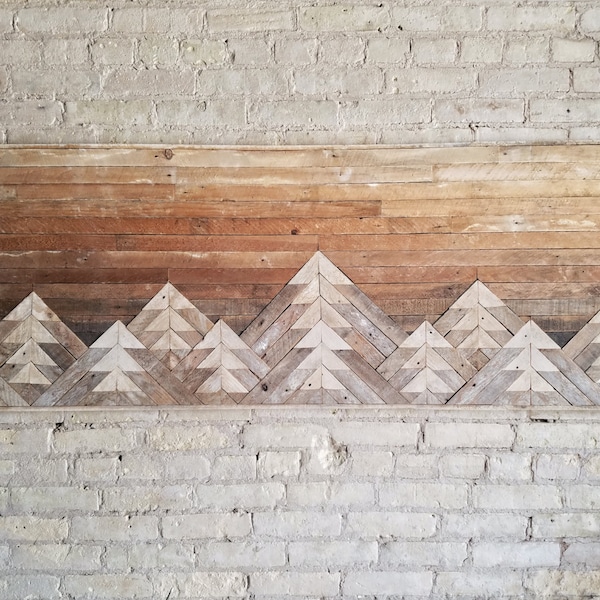 Reclaimed Wood Wall Art | Wall Decor | Wood Art | Queen Headboard | Wall Art | Mountain Art | Gradient Sky | Rustic Decor | Modern | 61x24