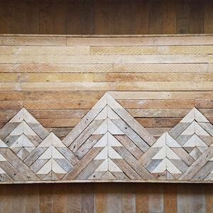 Reclaimed Wood Wall Art Wall Decor Wood Art Queen Headboard Wall Art Mountain Art Gradient Sky Rustic Decor Modern 61x24 image 2