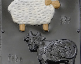 Plastic mold for making chocolate candy cow and sheep assortment   One mold