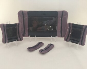 5 Piece  Lilac and Black Sushi Set