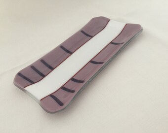 Fused Glass Mauve and White Sushi\Trinket Dish