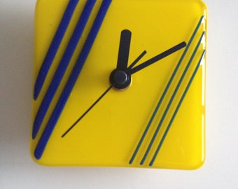 Yellow and Blue Stained Glass Mini Clock