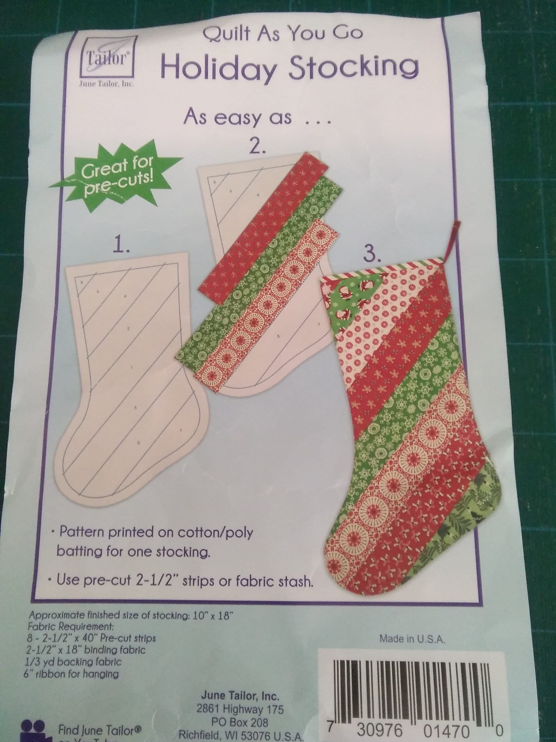 Quilt As You Go Christmas Stocking Moda # JT 1470 June Tailor