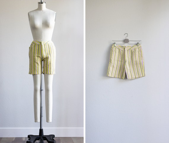 1950s Shorts . Yellow Stripe Bermuda Shorts . Vint