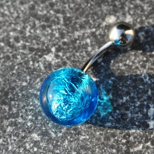 Blue Ocean Wave Navel Piercing | Genuine Glass Ball Belly Button Ring | Handmade Tropical Jewelry | Unique Beach-Inspired Body Jewelry