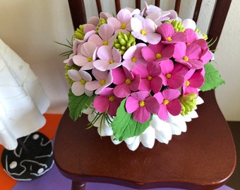 Hydrangea Shellfish Vase Arrangement #3. Made with Soft Clay. *NOT REAL FLOWERS*.