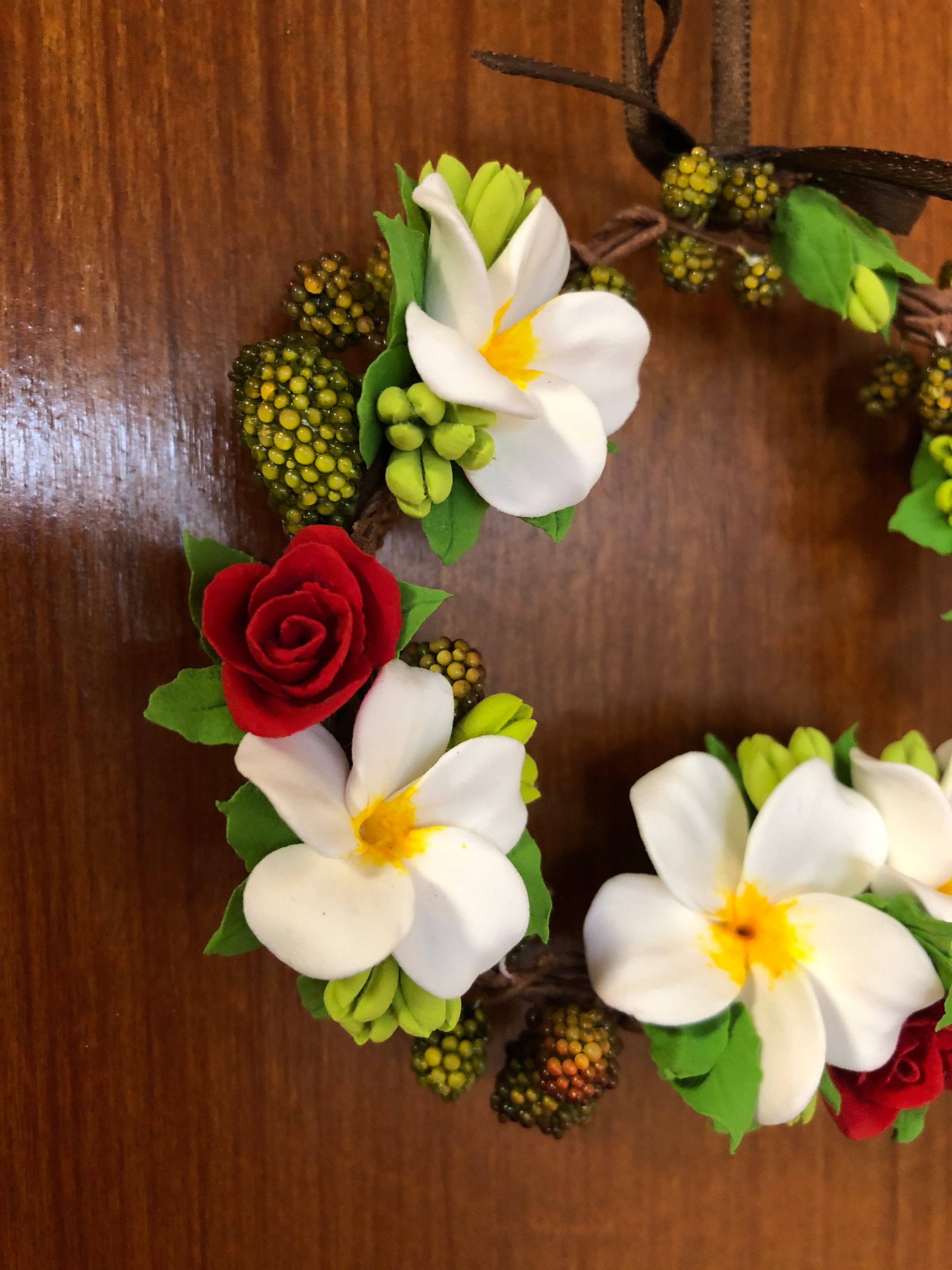 Hawaii Wreath 2: Flowers include Plumeria and Red Rose. Made | Etsy