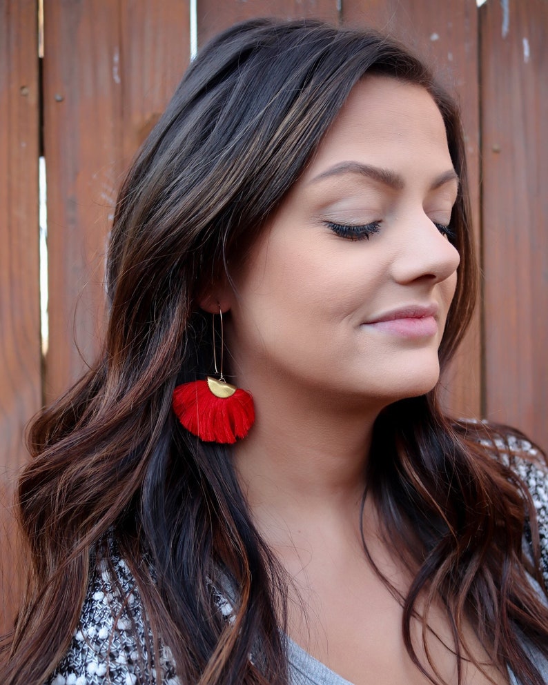 Red Tassel Earrings image 1