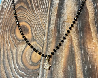 Dainty Star Necklace // Black Rosary Chain