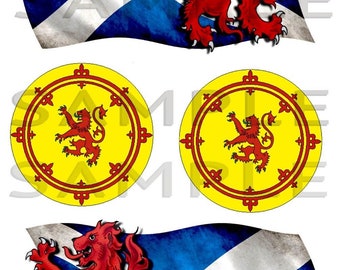 2 x Saltire with 2 x Rampant Lion rounds Stickers