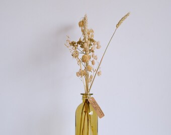 Neutral Dried Flower Bouquet, Yellow Glass Vase, Natural Home Decor