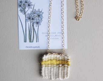 Botanical Woven Necklace, Gold Chain, Eco Mohair Jewelry