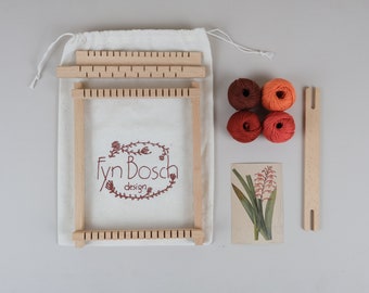 DIY Weaving Kit: Antholyza Orange, Botanical Design, Wooden Loom