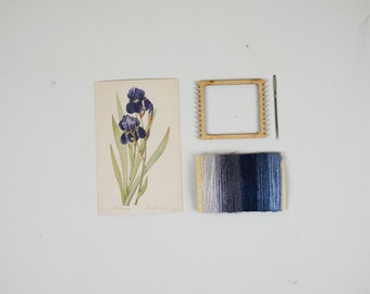 Botanical Iris Weaving Kit, Small Wooden Loom, Art Yarns