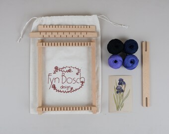 Botanical Weaving Kit, Purple Iris Design, DIY Loom, Natural Fibers