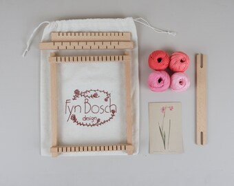 DIY Weaving Kit: Botanical Design, Cotton Yarn & Wooden Loom