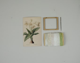 Botanical Lily Weaving Kit, Natural Fiber Art Yarns, Wooden Loom