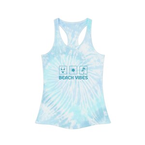 Beach Vibes Tie Dye Racerback Tank Top, Summer Outfit, Vacation Wear, Festival Top, Gift for Her, Relaxed Fit Activewear