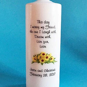 Personalized Wedding Unity Candle Set: Sunflower Motif, Choice of Verse