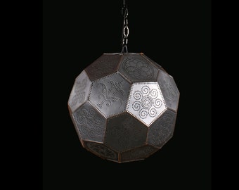 Brushed aluminum pendant light, Middle Eastern revisited, modern Moroccan or Turkish style