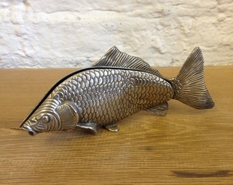 Vintage Collectible Modello Depositato Italian Silver Plated Koi, Carp Fish Napkin Holder.