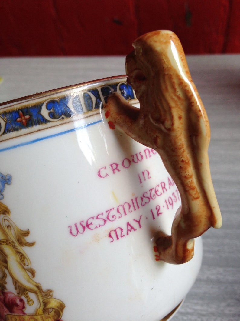 Vintage Double Lion Handle Paragon Mug King Edward VIII Coronation 1937 Rare Example Sadly damaged could only be used as a display item