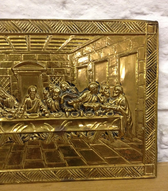 Vintage Last Supper Brass Embossed Wall Plaque Hanging His Disciples Religion