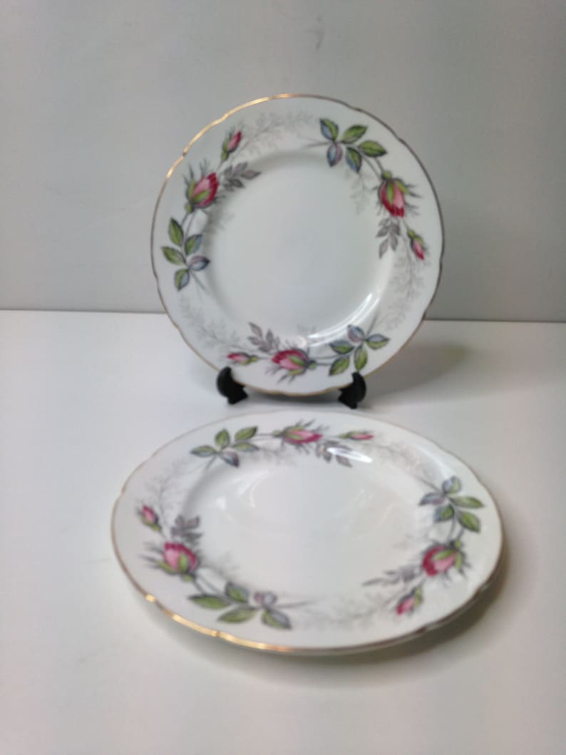 Vintage Pair of Paragon Bridal Rose Side Plates c1950 Floral Pattern in Good Condition