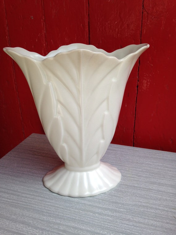 Vintage Beswick Large White Leaf Pattern Vase 1930 S No Etsy