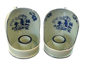 Vintage Enesco japanska ljusstakar i porslin, väderkvarnsdesign, set om 2