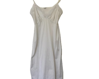 Vestido camisón vintage Mel-Lin talla 34 de nailon blanco con encaje para mujer, estilo vintage de los años 80.