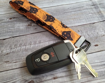 Orange Black Cat Keyfob Wristlet