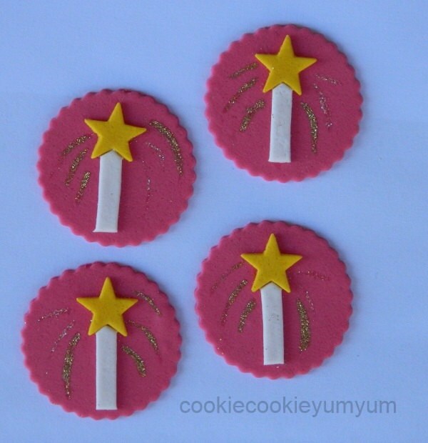 12 Edible Fairy Wands With Glitter Icing Cake Decorations Cupcake