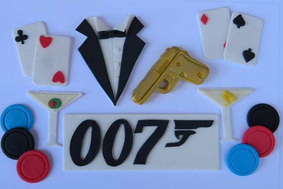 19 Piece Edible James Bond Cake Topper Decoration Kit Golden Etsy