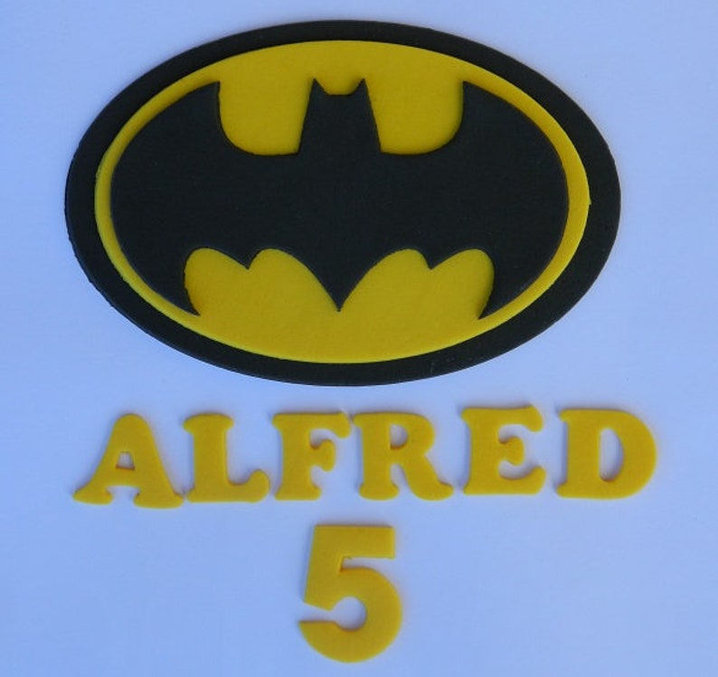 1 edible large BATMAN LOGO and NAME age super hero gotham city cake cupcake wedding topper decoration party birthday engagement