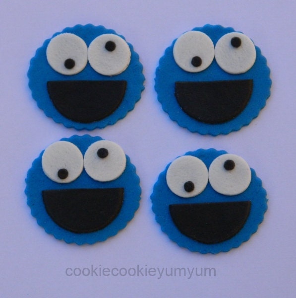 12 Edible Sesame Street Cookie Monster Cupcake Cake Topper