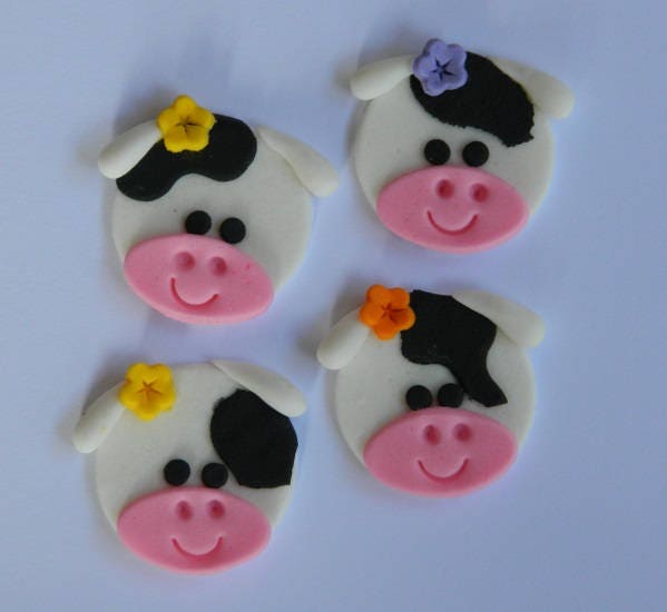 12 edible COW FACES CUPCAKE farm dairy cute icing toppers Etsy