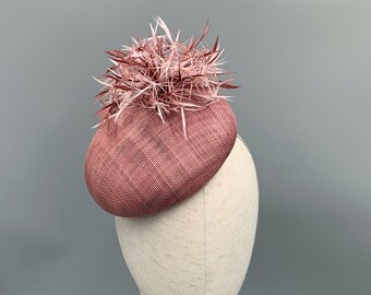 Dusky pink fascinator, button hat