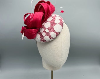 Pink and ivory hat, fascinator, wedding, pillbox