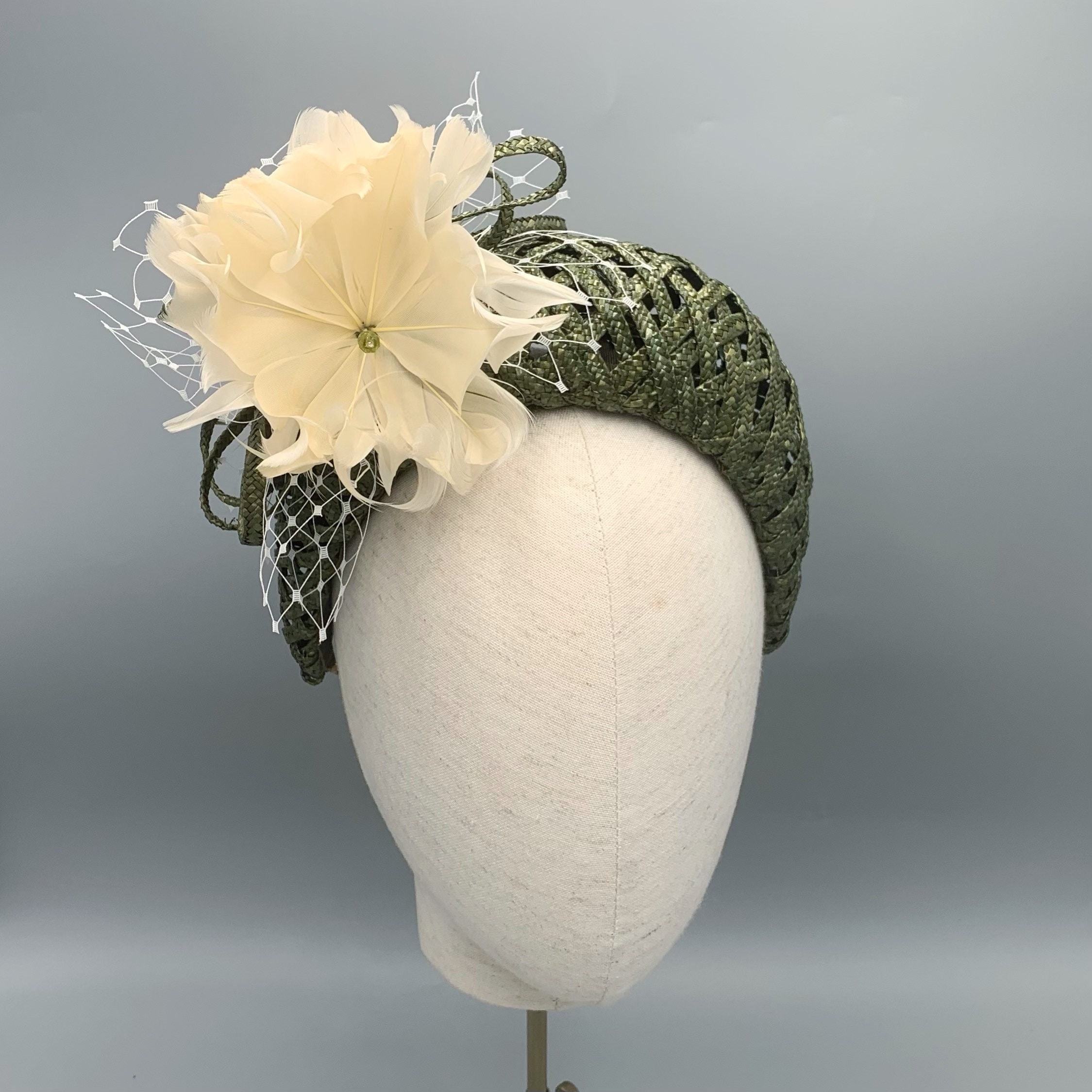 Olive Green and Ivory Fascinator - Etsy display picture 2