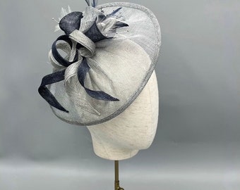 silver and navy fascinator hat