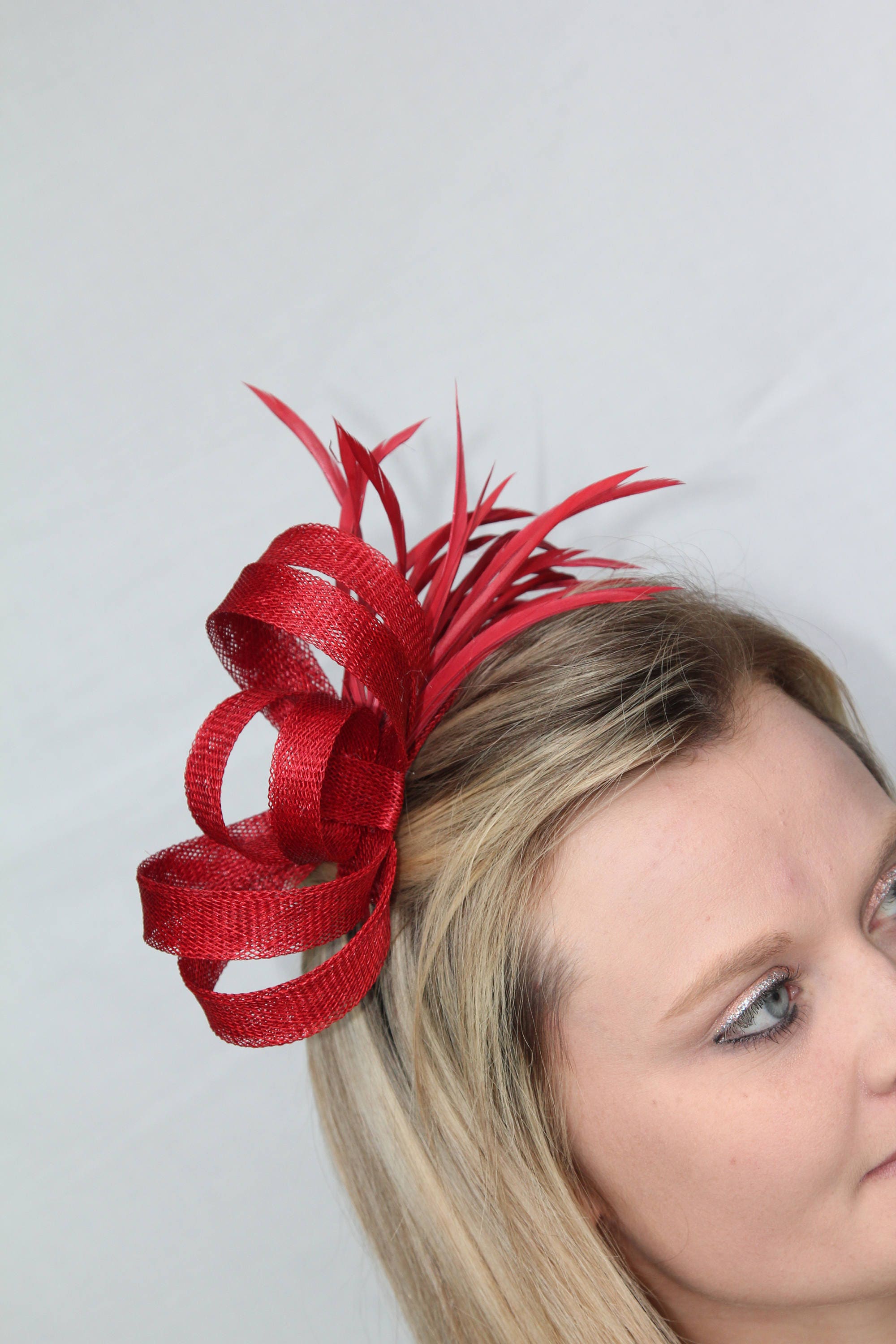 Poppy red fascinator Clearance