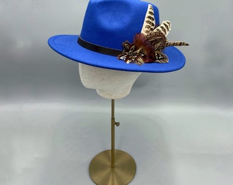 Royal blue felt fedora hat ladies