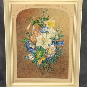 English Watercolor, Still Life Flowers, Early 20th Century, arch shaped frame. Art & Collectibles, Painting