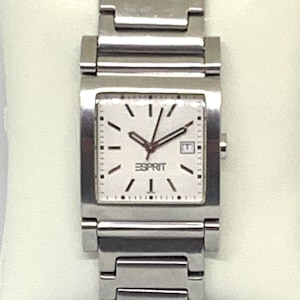 Vintage Esprit Tank Watch: Stainless Steel Quartz Designer Watch